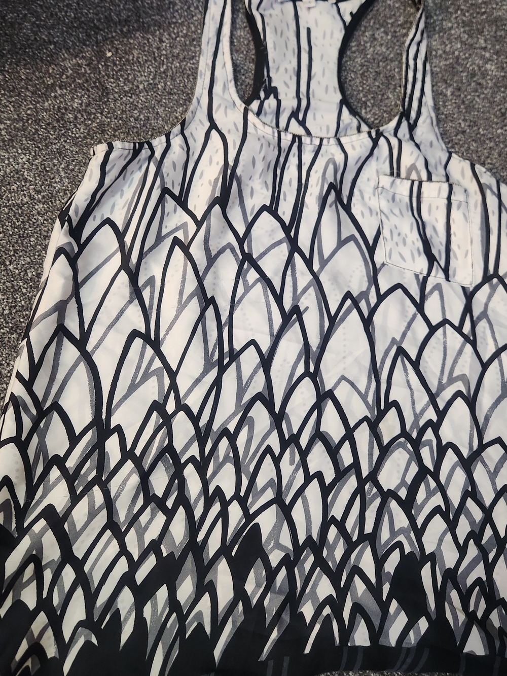 Collective Concepts Embellished Black & White Patterned Racerback Tank Top, Sm